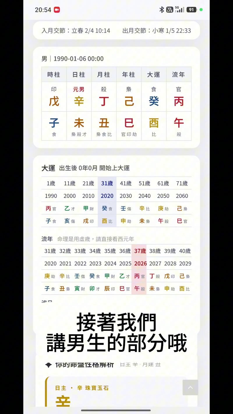 八字流年正財偏財符號男生範例