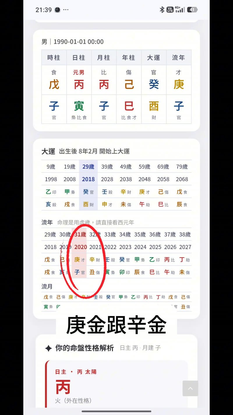 八字流年庚金辛金對應2020 2021年