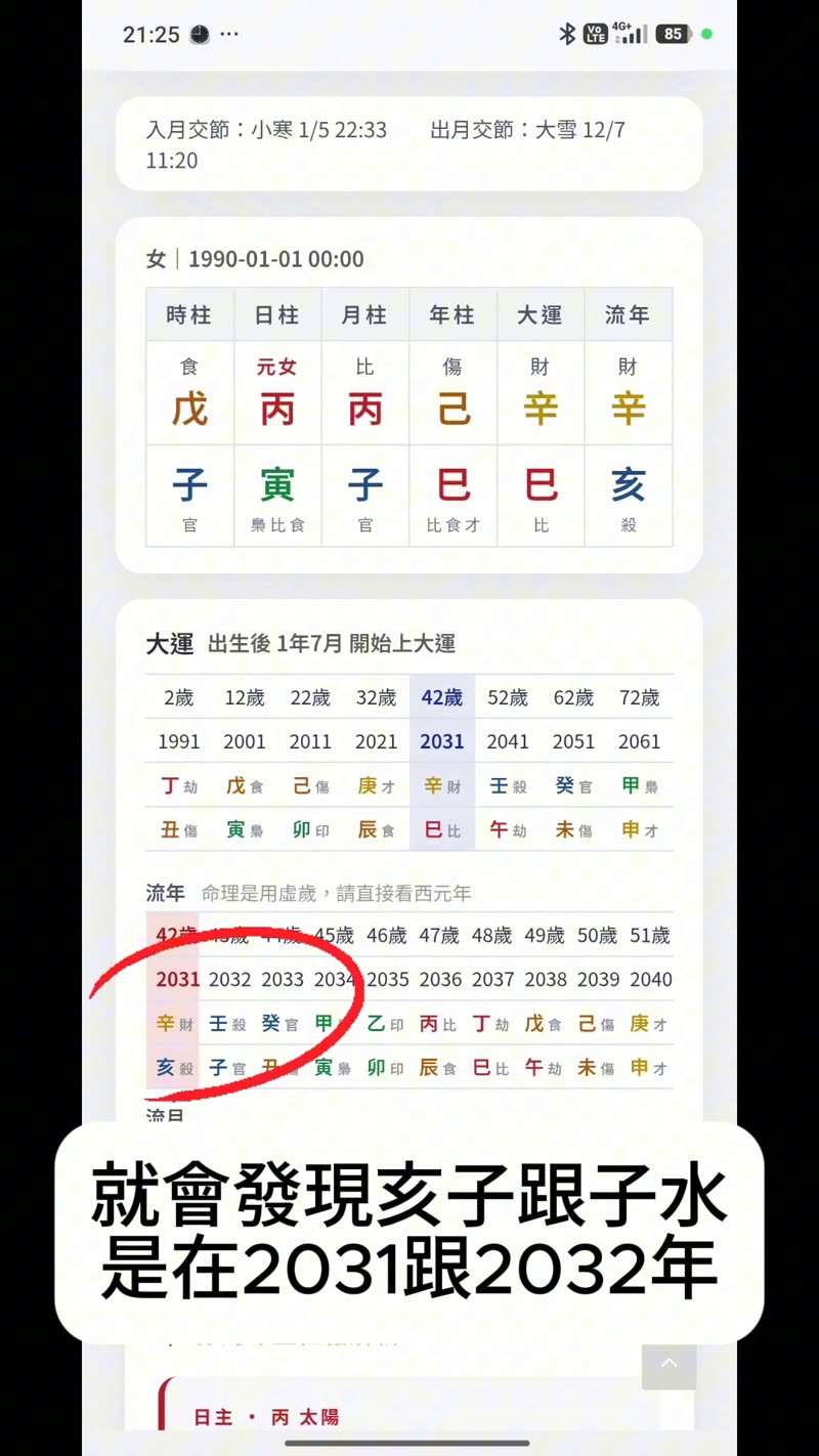 八字大運下一個十年亥水子水2031至2033年