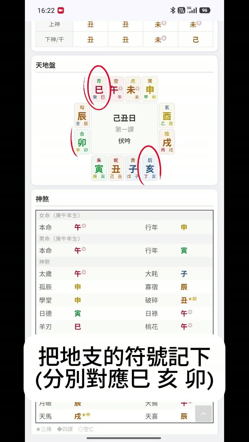 天地盤青后合同欄位大字地支巳亥卯